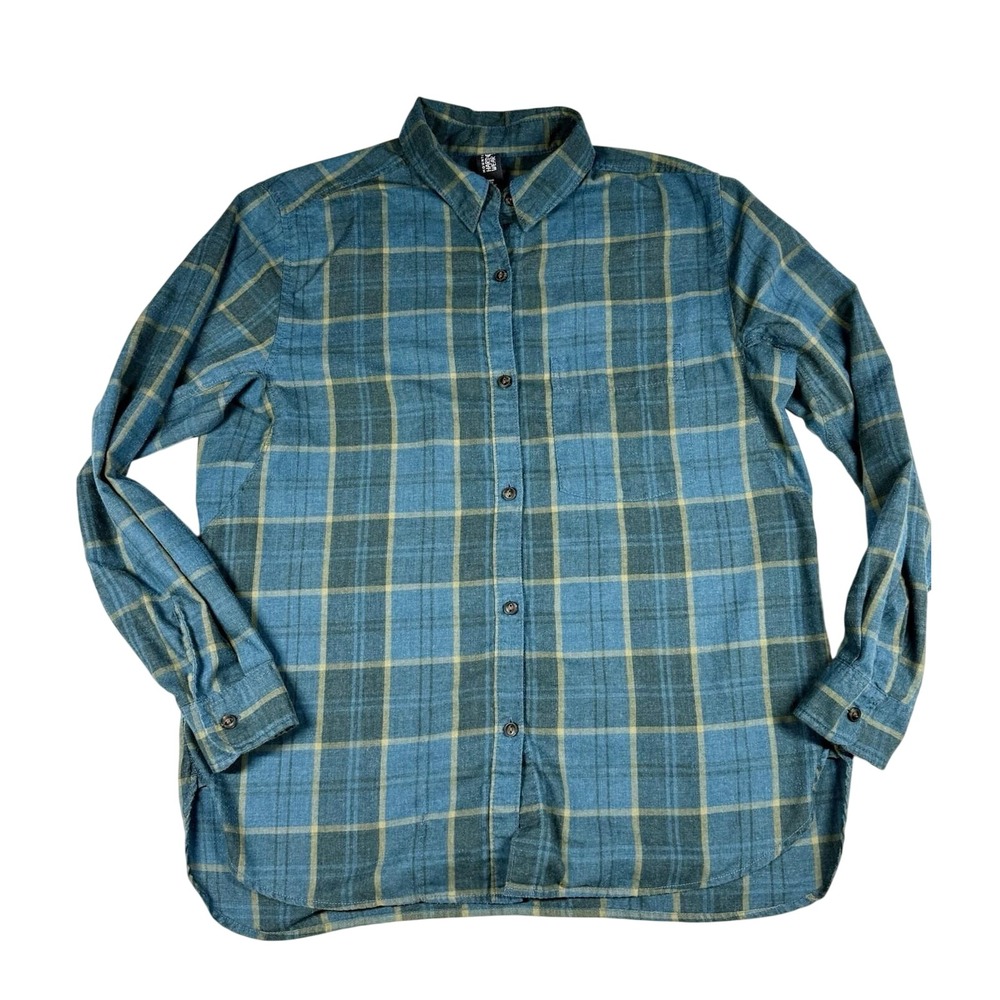 Mountain Hardwear Top Women Sz M Blue Plaid Button‎ Outdoor Flannel Long Sleeve